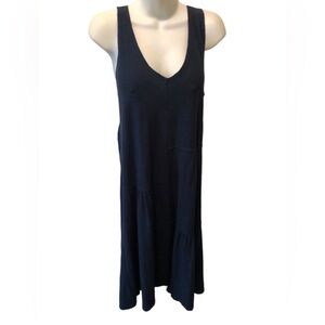 Cut Loose V Neck Patchwork Sleeveless Tank Dress Navy Linen Blend Sz M Cruise